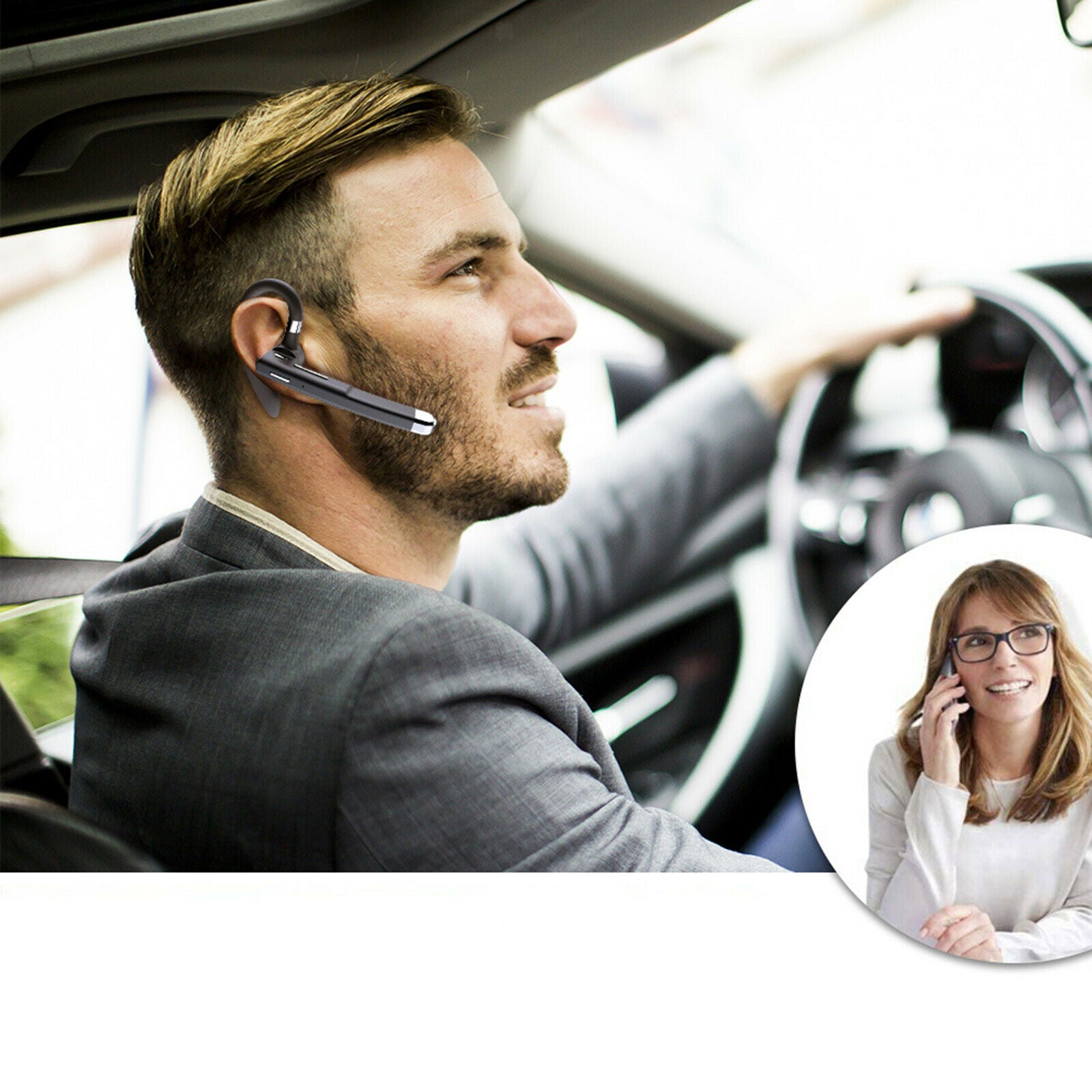 Wireless Headset Bluetooth Earpiece Business Driving Noise Cancelling Earbud