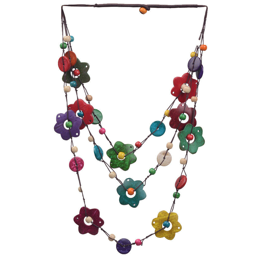 Women Fashion Multi-Layer Sweater Chain,Wooden Beads and Coconut Shell,Novel
