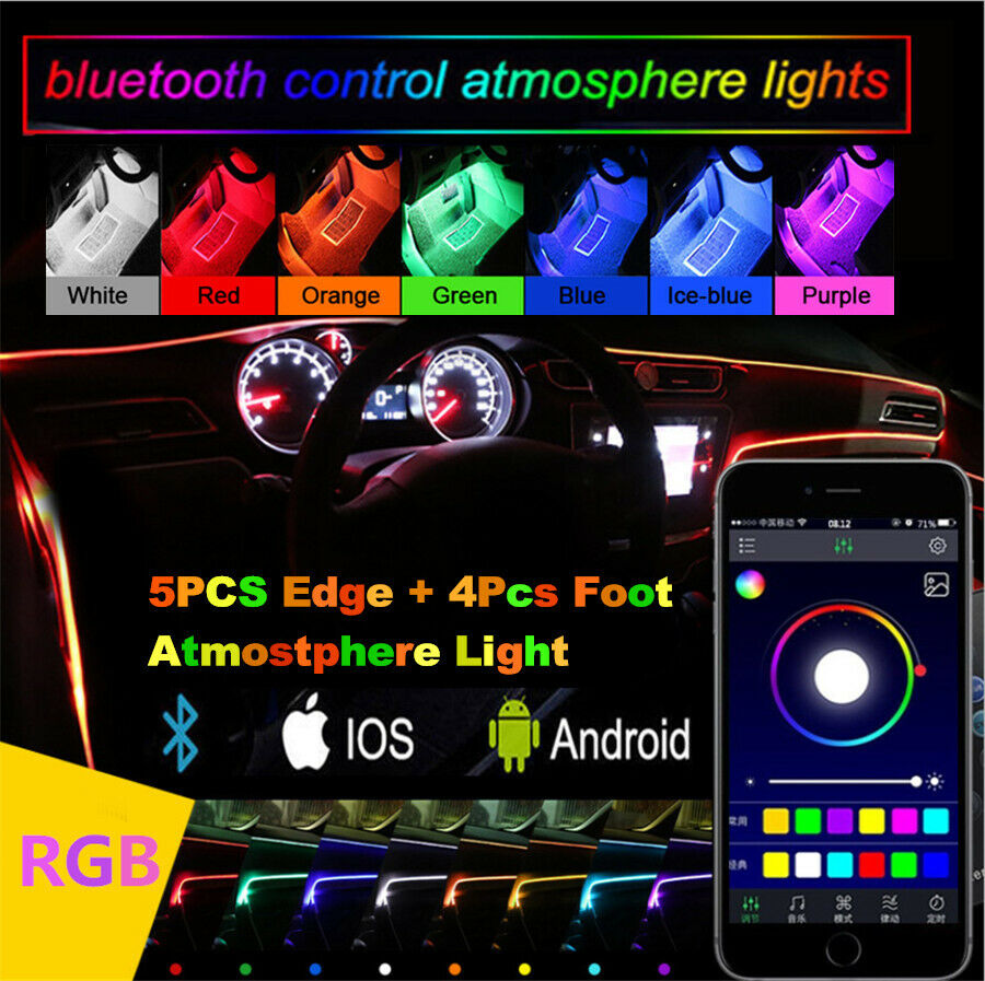 9in1 RGB LED 6M Car Interior Decor Neon EL Fiber Optical Strip Light App Control