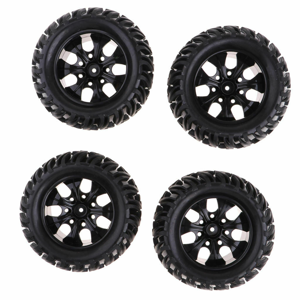 4Pcs Rubber Tires (125mm OD/70mm W) with Wheels Set for 1/10 RC Truck