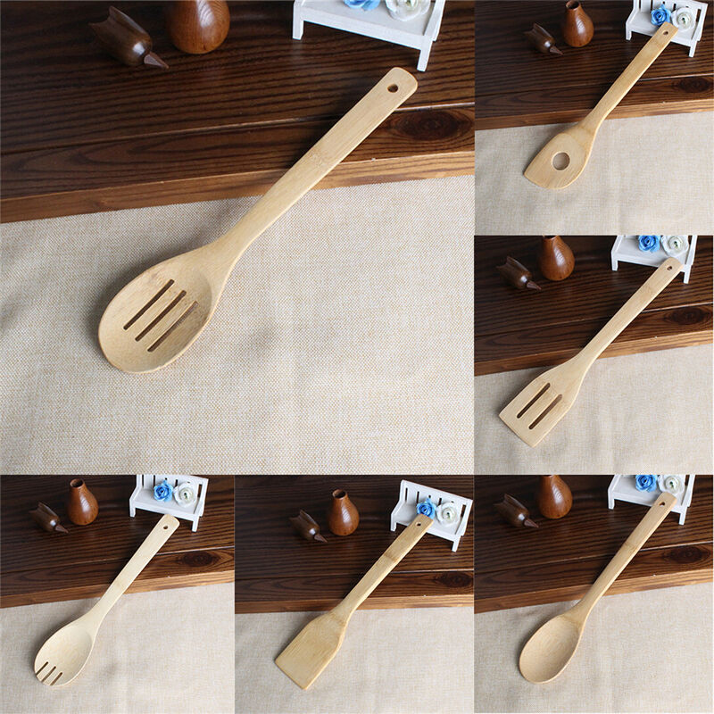 6x/Set Bamboo Utensil Kitchen Wooden Cooking Tools Spoon Spatula Mixing .DD