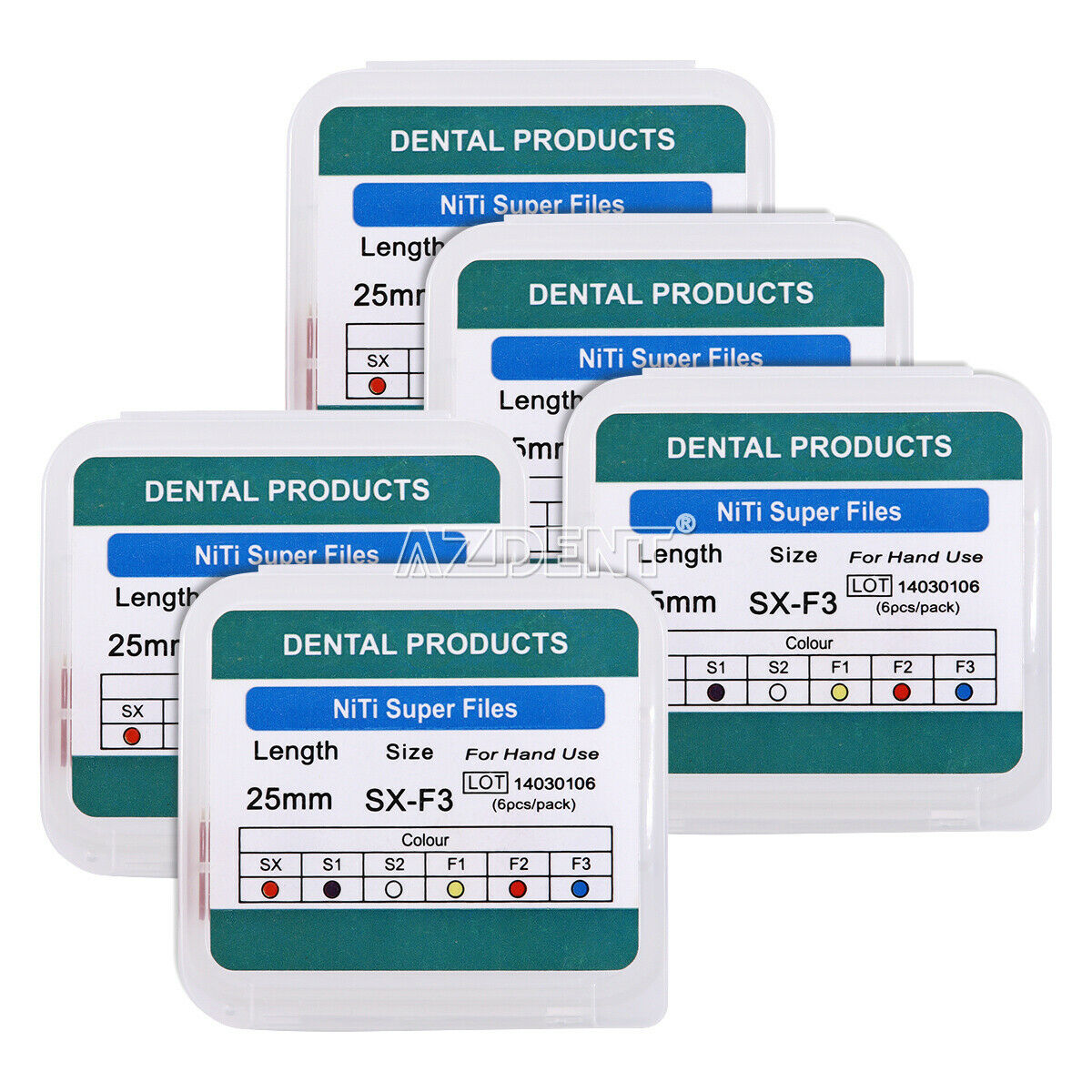 5 Kits AZDENT Dental SX-F3 Endodontic NiTi Hand Use Heat Activated Rotary File