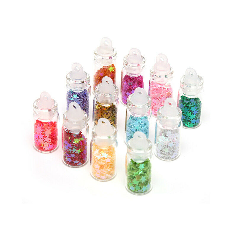 12 Nail Art Glitter Flakes Sequin Caviar UV Gel Decor Dust Tips Bott PxJ TdJ Kt