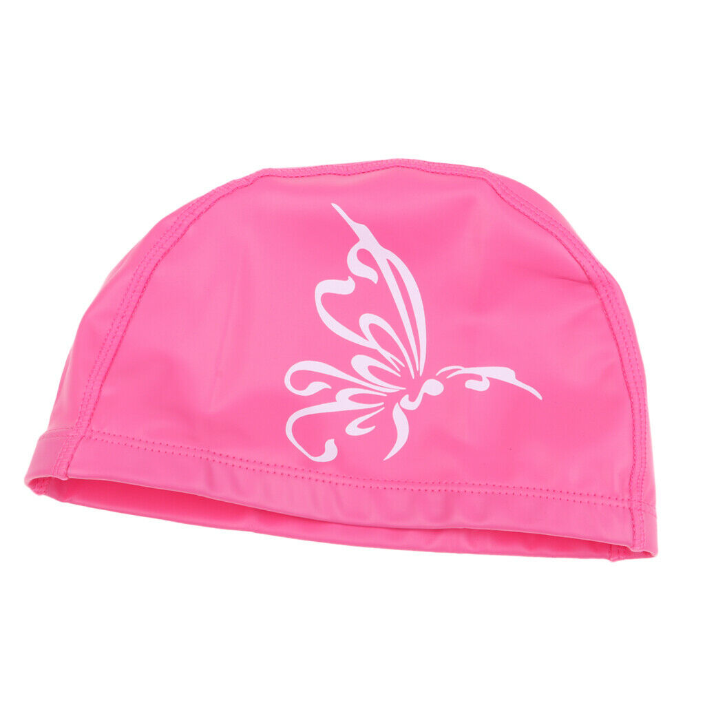 Unisex PU Waterproof Swimming   Hat Ear Long Hair Cover Bathing   Pink