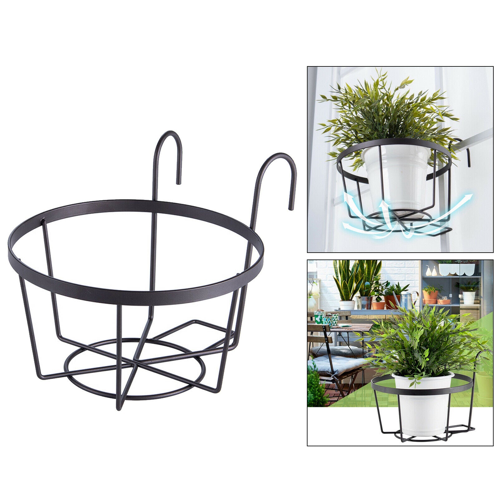 Iron Balcony Planters Railing Hanging Basket for Porch Indoor Outdoor Decor