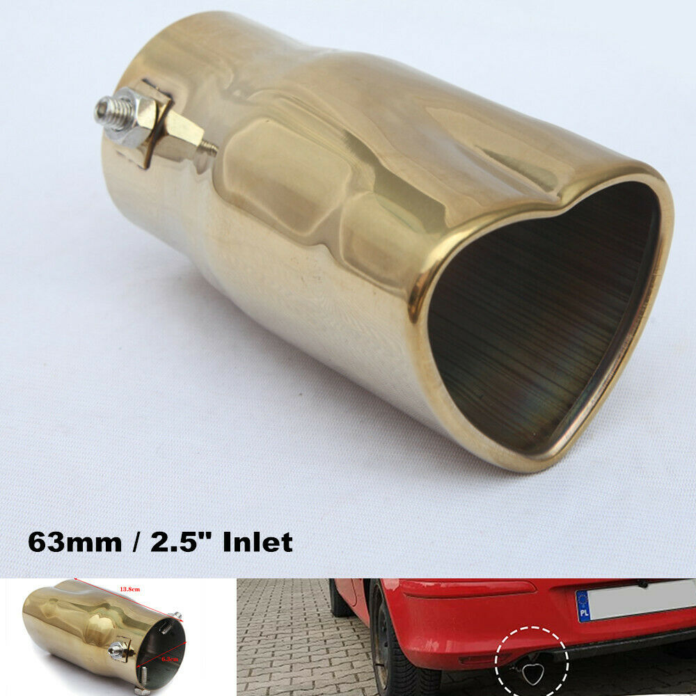 63mm 2.5" Inlet Heart Shaped Car Golden Exhaust Tip Tail Pipe Stainless Steel