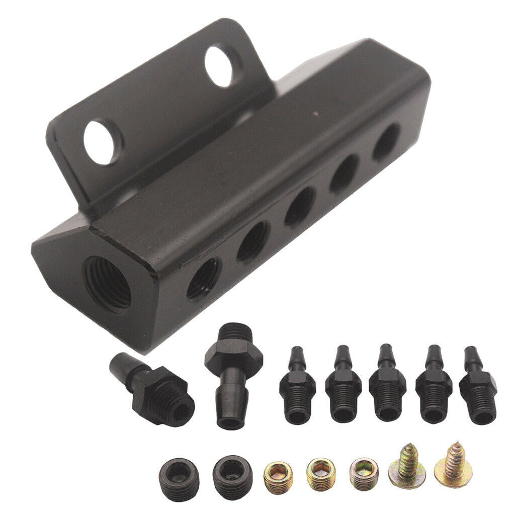 Aluminum Alloy 5 Ports 1/8 NPT Vacuum Manifold Kits - Anodized BLACK