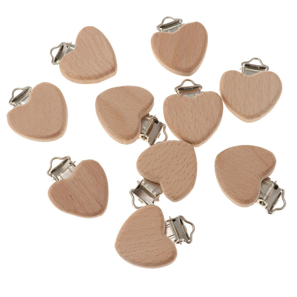 2X Beech Wooden Baby Pacifier Clip Dummy Clips DIY Heart-Shaped Teething Toys