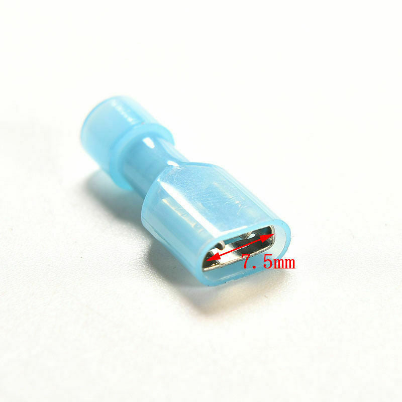 50pcs Blue 16-14AWG Fully Insulated Nylon Female Spade Crimp Connector Terminals