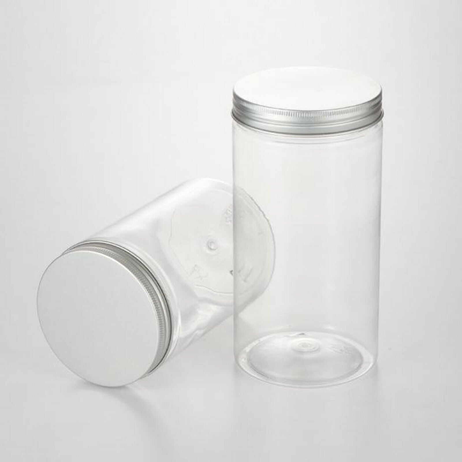 6Pcs Clear Cylinders Empty Plastic Storage Jars w/Aluminium Screw Lids