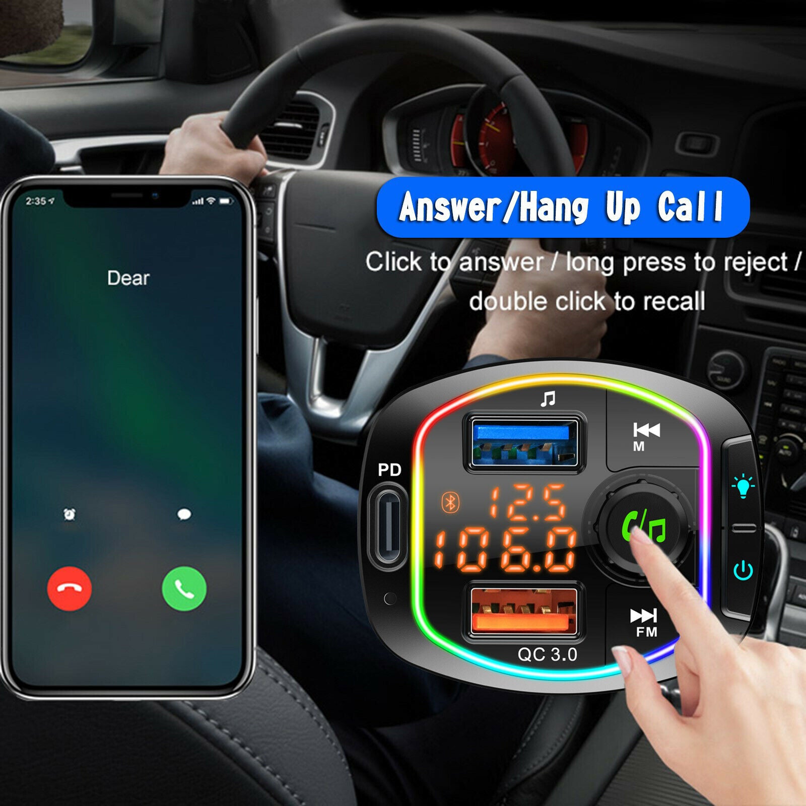 BC66 BT 5.0 Handsfree Wireless FM Transmitter Car MP3 Player PD18W QC3.0 Charger