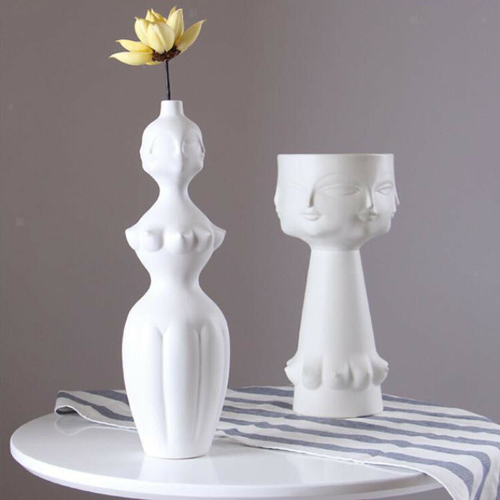 Ceramic Vase Tabletop Human Face for Desktop Office Hotel Small mouth bottle