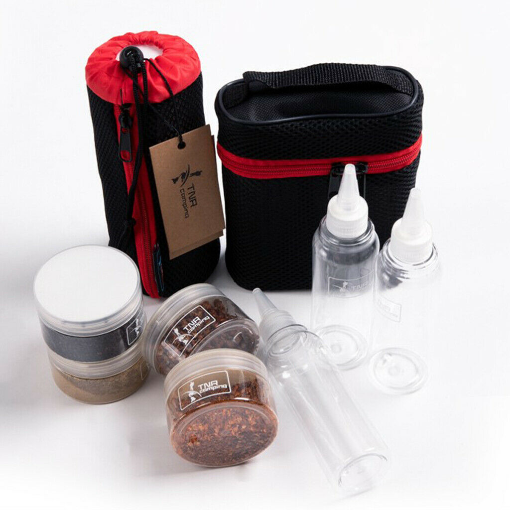 Camping Spice Jars Set of 7 Sauce Seasoning Container Bottles with Carry Bag