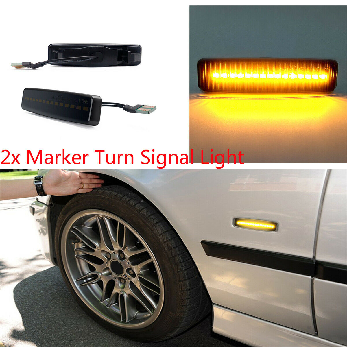 For BMW E39 1 Pair of Yellow LED Dynamic Flow Sequence Turn Signals Waterproof
