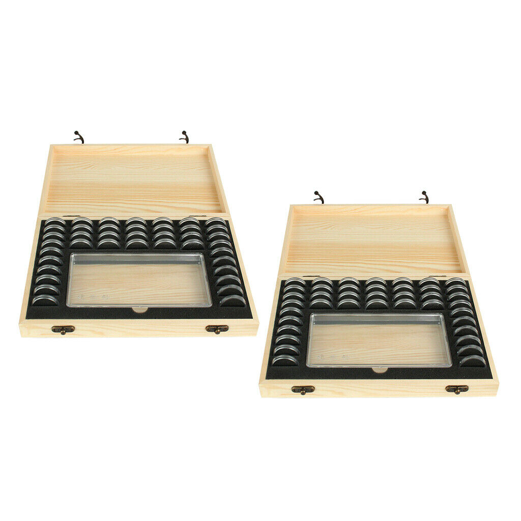 2pcs Wooden Coins Collection Storage Box Set for Certified Coin Capsules