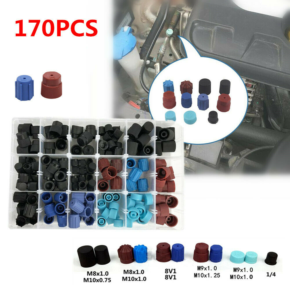 170pcs Car SUV Repair A/C R134a R12 High Low Side Valve Core Port Dust Cap KIt