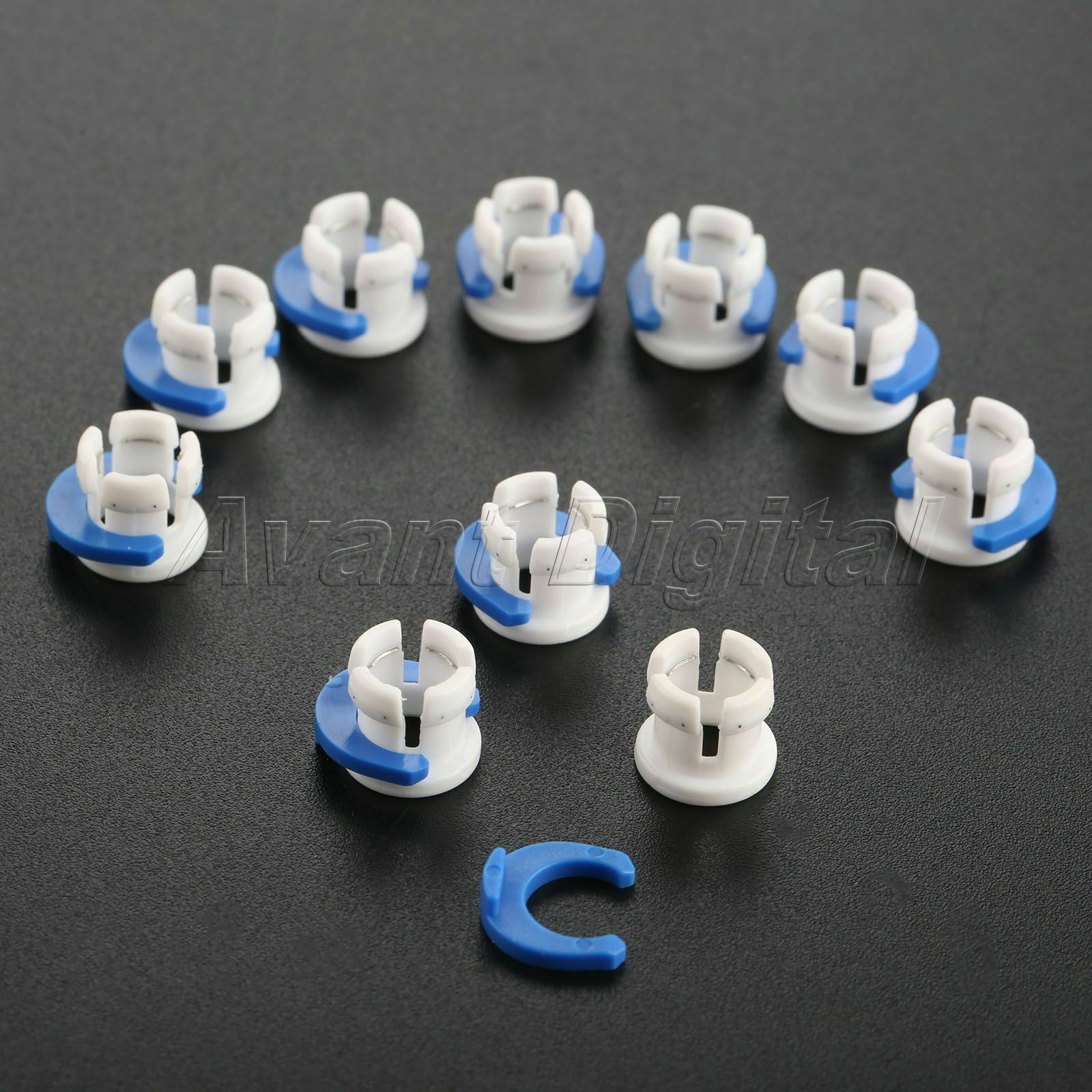 10 set  Durable Plastic Bowden Tube Clamp Clip 10x white clamps + 10x blue clips