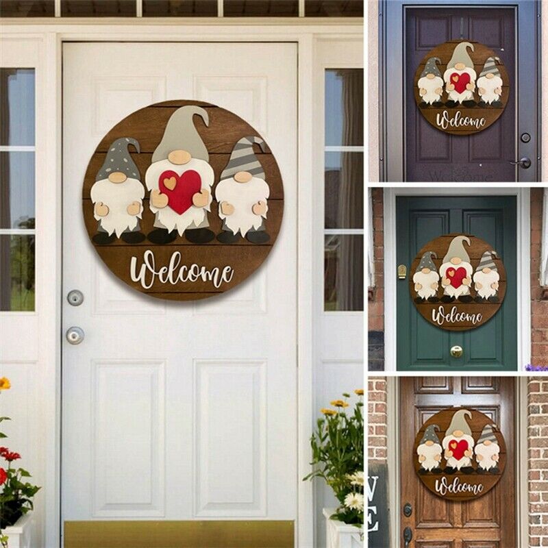 Triple Gnome Interchangeable All Season Welcome Sign Rustic Farmhouse Front V5O2