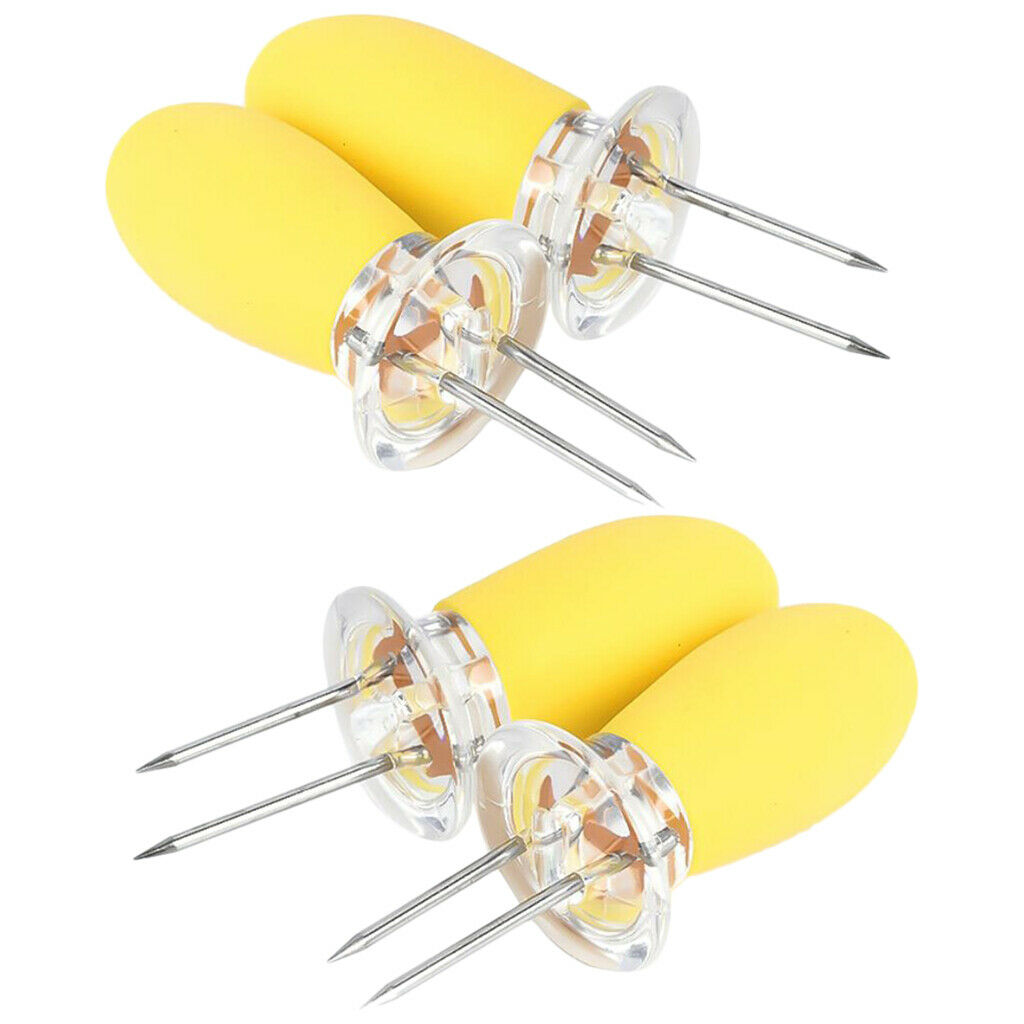 4 Pieces Outdoor Barbecue Skewer Corn Cob Needle Fruit Fork Holder Yellow