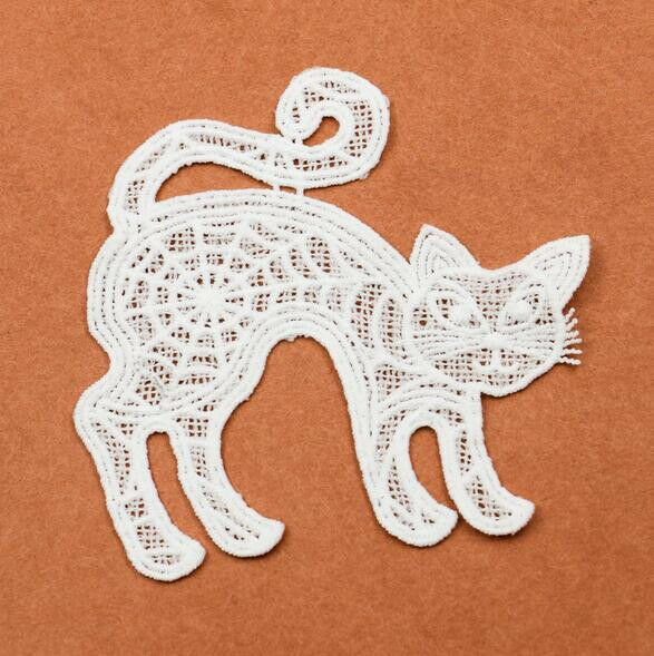 5pcs Cat shape Milk silk Embroidered Lace Applique decoration curtain/Clothing