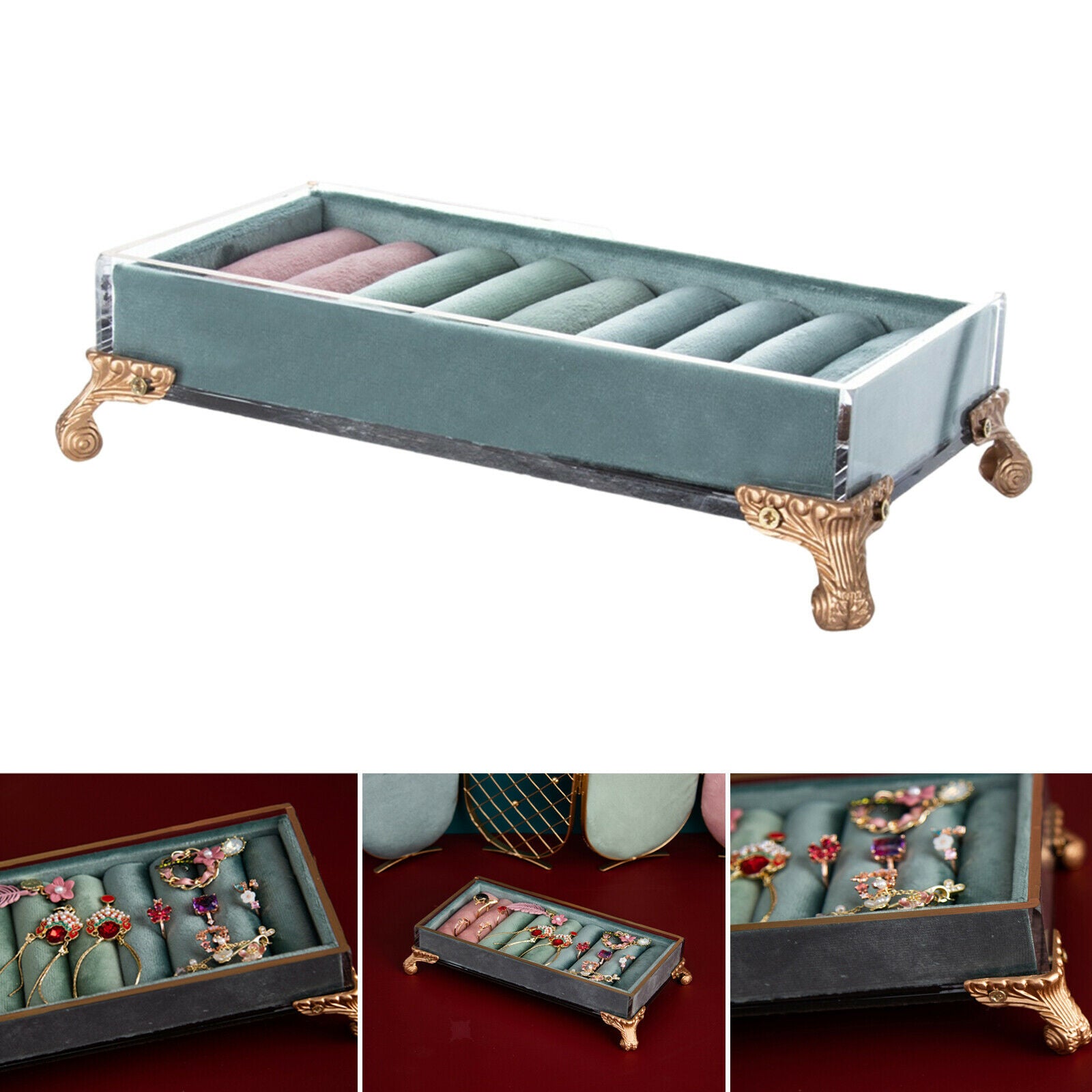 Velvet Jewelry Display Box 8 Slots European Style Earring Travel Light Blue