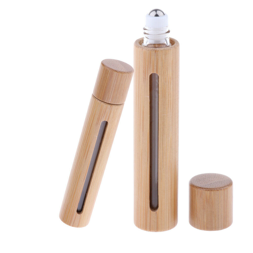 2X 10ML Bamboo Roller Bottle Roll On Bottle fo Essential Oil Steel Bead Head