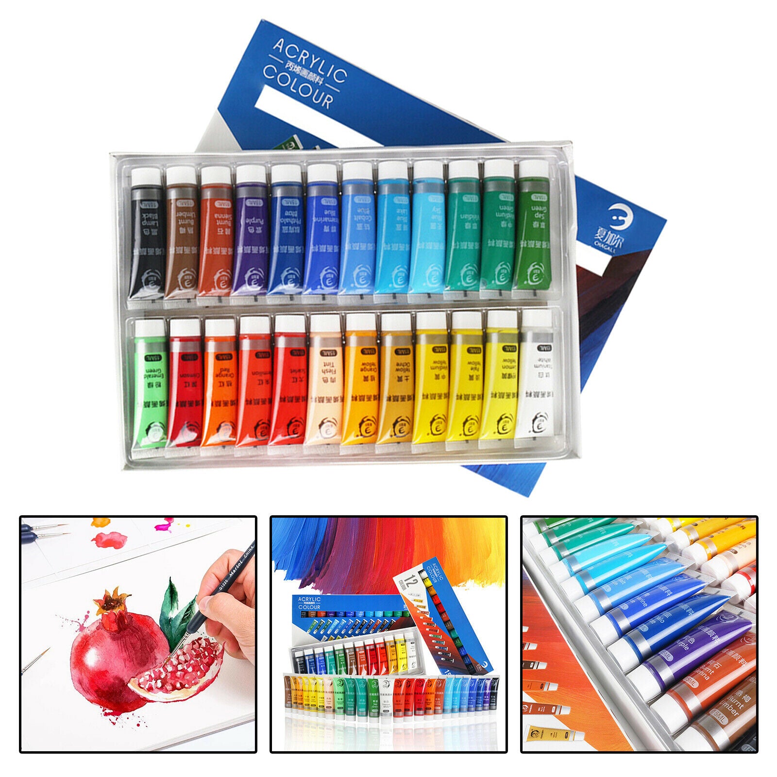 24Colors Acrylic Paint Water-resistant Adults Art DIY Drawing on Canvas Wood