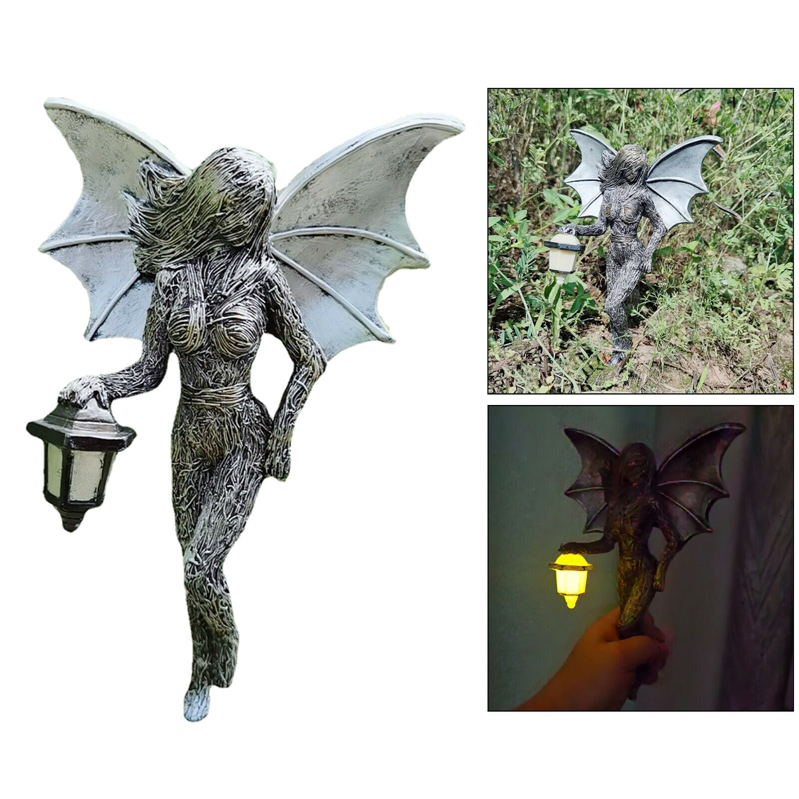 Garden Decor Angle Flower Fairy Statue Luminous Patio Night Light Ornaments
