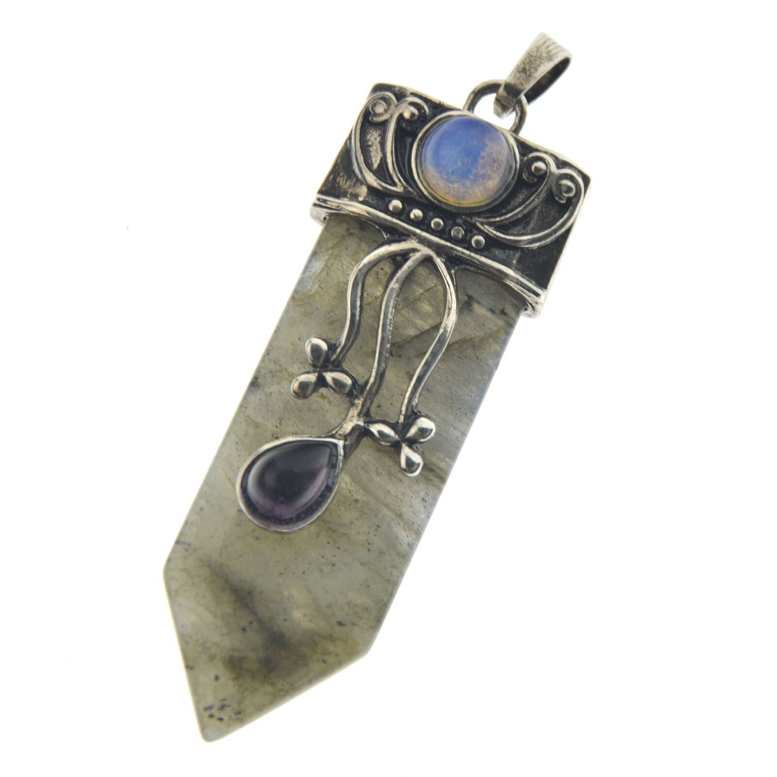 Labradorite Stone Prism Magic Wand Energy Reiki Healing Amulet Pendant bead