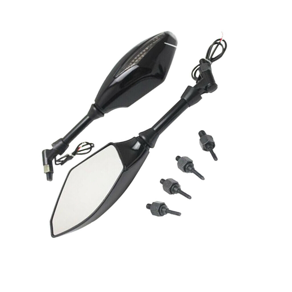 1 Pair Motorcycle Rear View Side Mirrors With Turn Light Screw Adapters