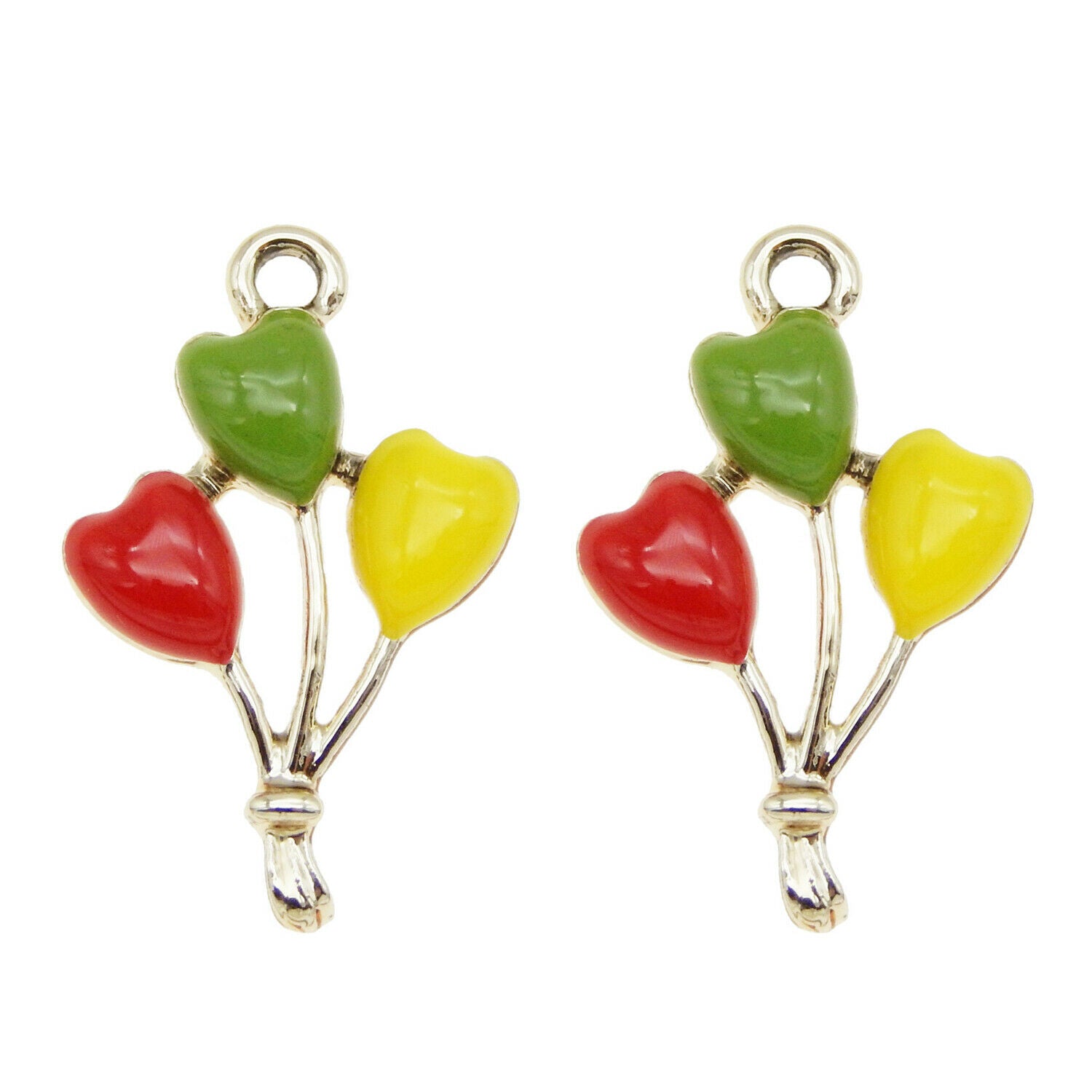 15pcs Enamel Plated Colorful Heart Balloons Look Pendant Charms Jewelry Findings