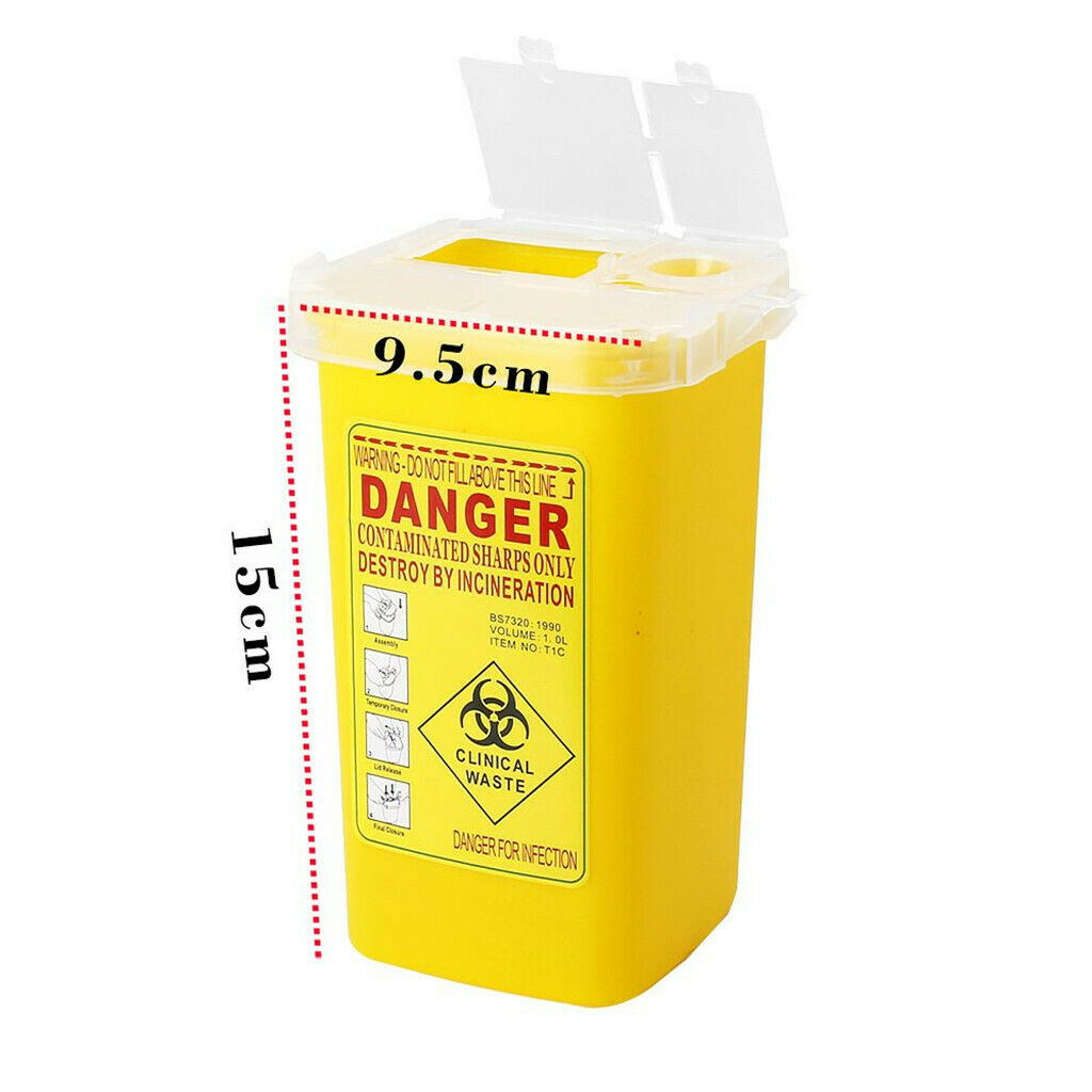 Portable Durable Tattoo Sharps Biohazard Bin Basket Container 1 Litre Yellow