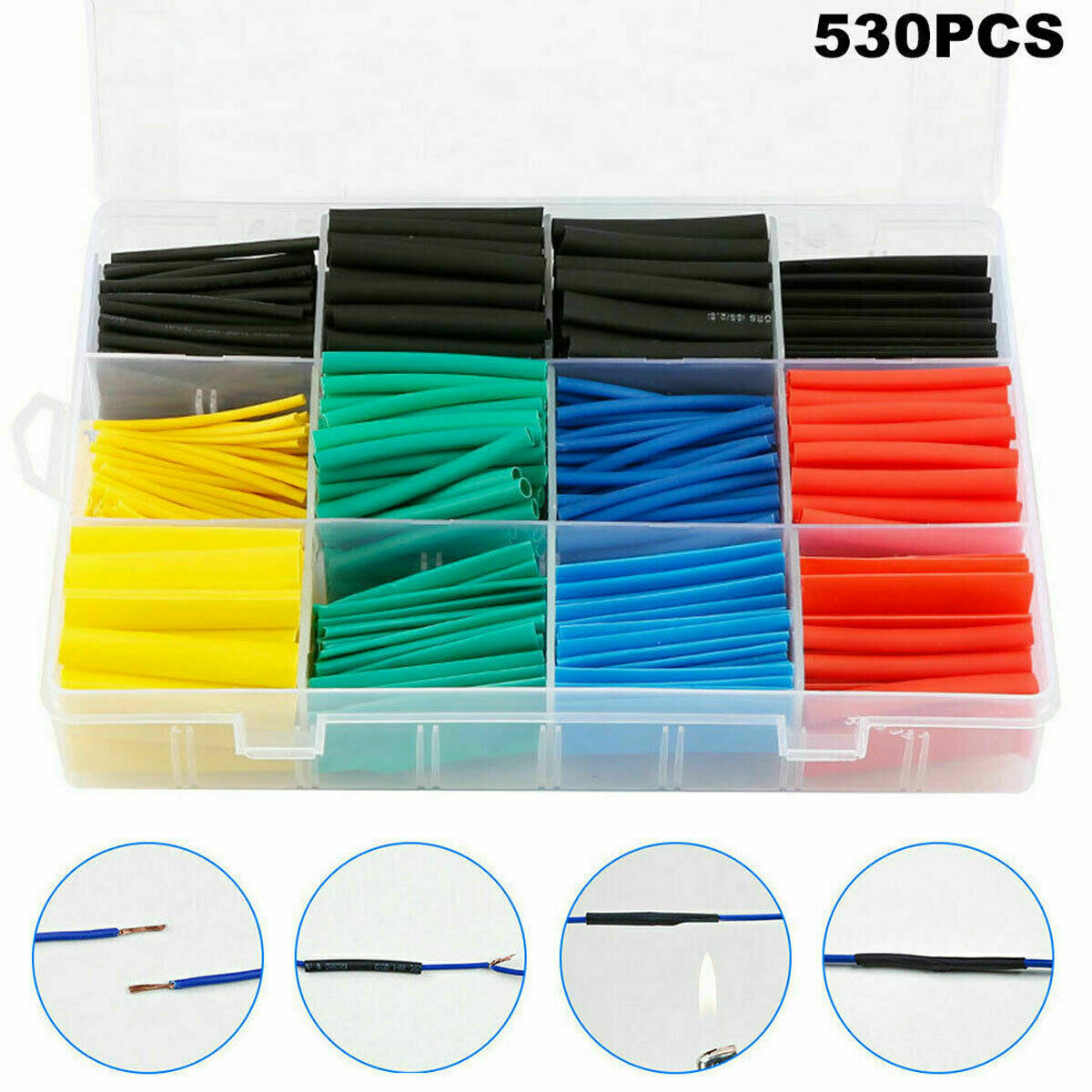 530PCS Gaine ThermorÃ©tractable Tube RÃ©tractable Assortiment 2:1 Tuyau Tube kit