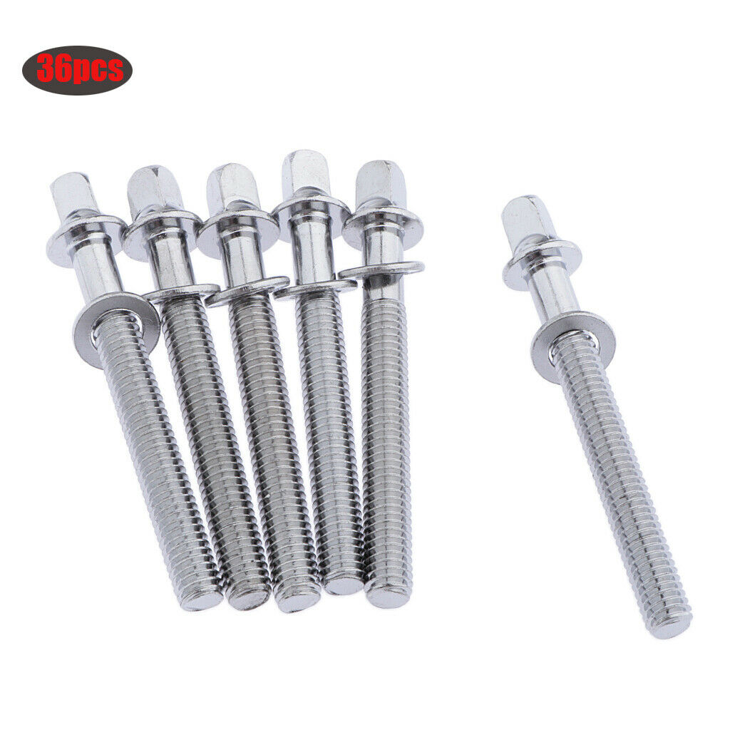 36pcs Chrome 60mm Drum Tension Rods w/ Washers for Bass Drum Hardware Repair