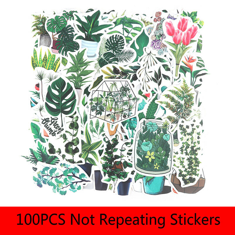 100PCS  Green Plants Stickers Bike Guitar Laptop Waterproof PVC Stic Lt