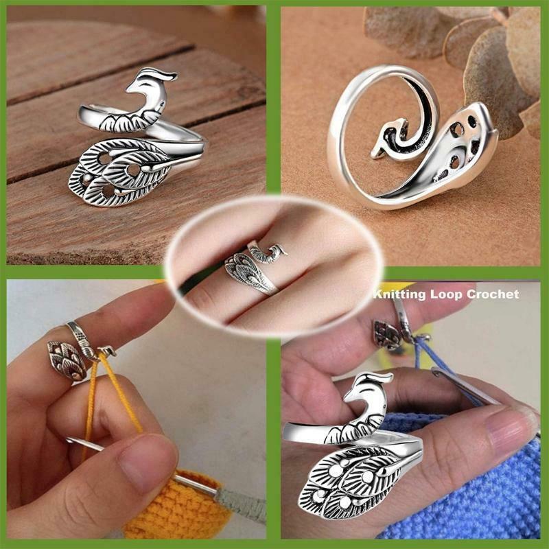 3Pack Adjustable Knitting Loop Crochet Loop Ring Knitting Accessories,Peacock Op