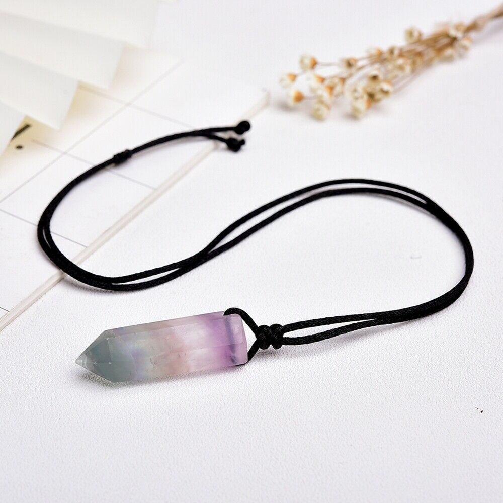 Purple Green Fluorite Pendant Necklace Crystal Quartz Natural Fluorite Wand Gift