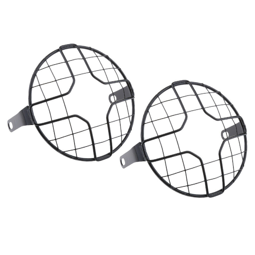 2pcs 7" Metal Motorcycle Headlight Grill Guards Headlamp Covers Protector