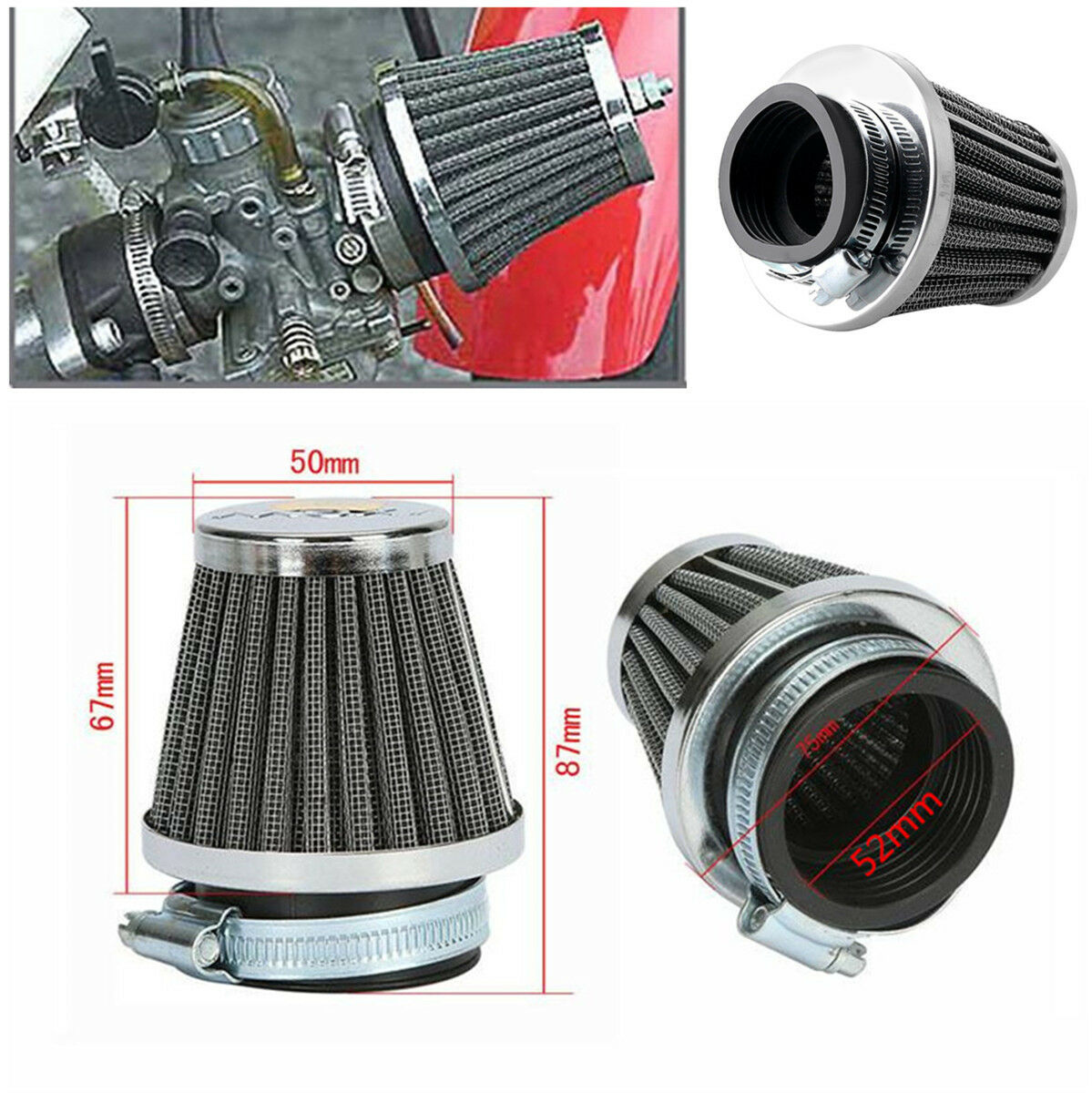 4x 52mm Motorcycle Air Filter For Suzuki GSXR1100 GSX1100F KATANA GSXR750R