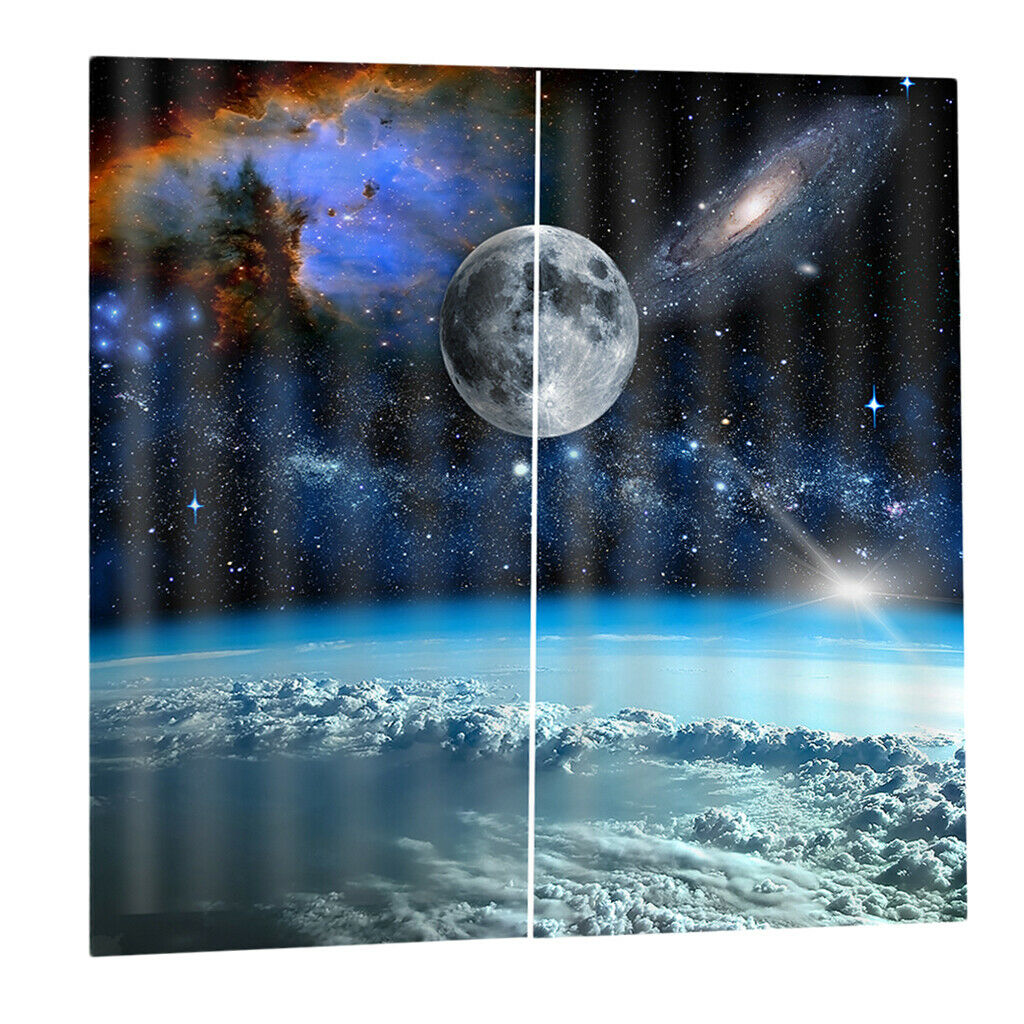 2 Pcs/Panels Outer Space Image Digital Printing Curtain Drapes Window Decor