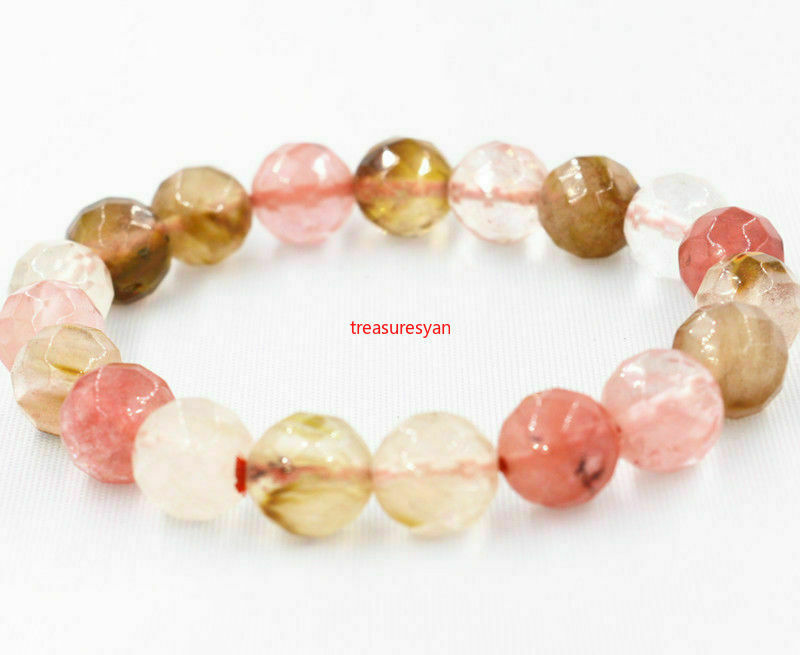 New HOT 10mm Watermelon Tourmaline Faceted Round Beads Bracelet AAA++006