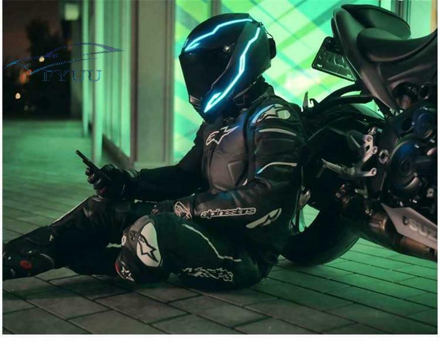 4x Motorcycle Blue LED Night Riding Signal Helmet EL Cold Light Strip 4 Mode Kit