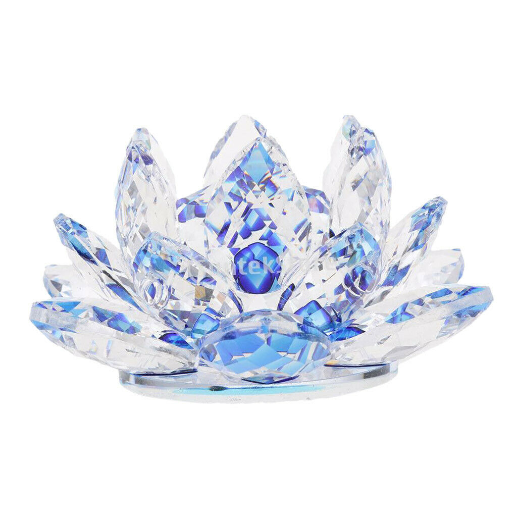 2pcs Crystal Lotus Flowers Crafts Buddhist Feng Shui Ornaments Red & Blue