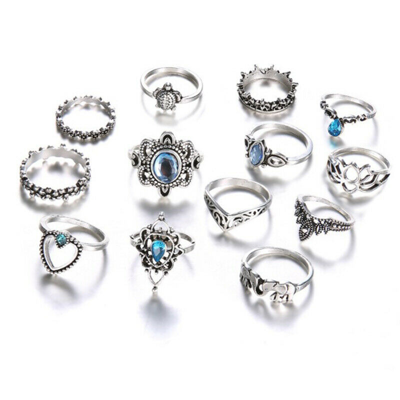 13 Pcs/Set Women Fashion  Punk Elephant Turtle Heart Flower Crown Gem Cry.l8