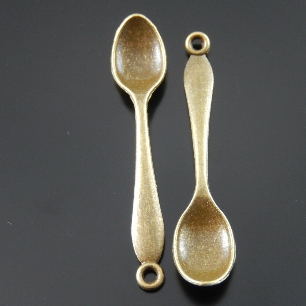 13 pcs Retro Bronze Alloy Mini Spoons Necklace Charm Pendants Findings 50*11*6mm