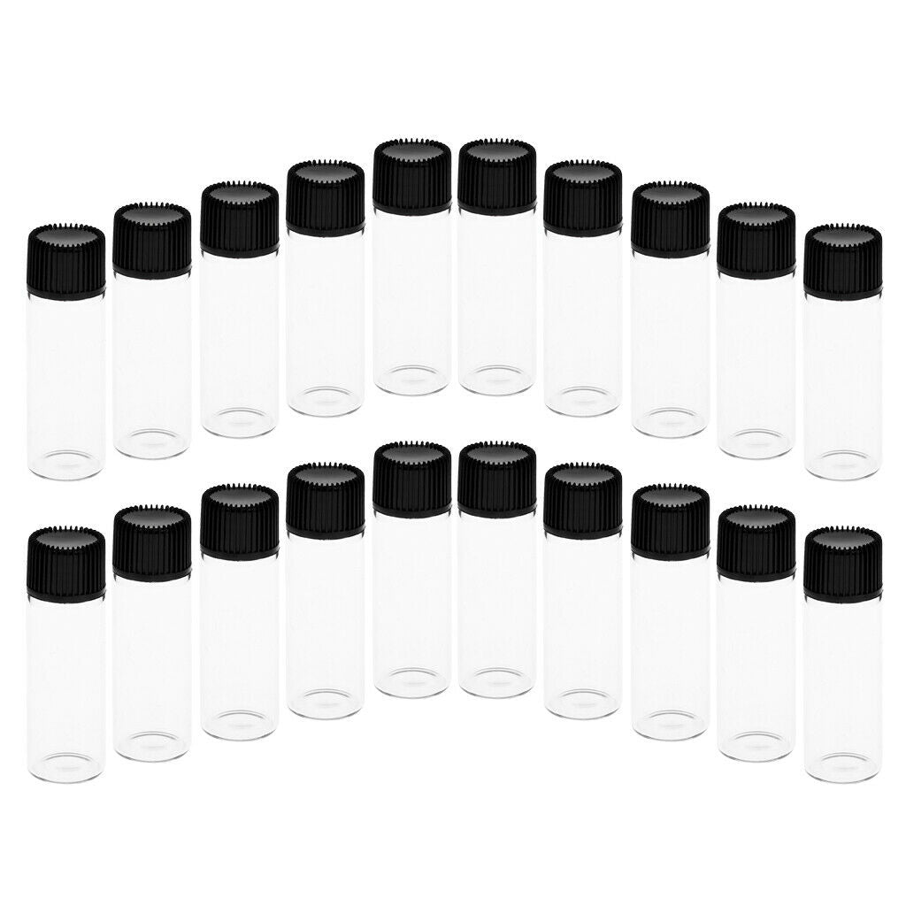20x5ML Mini Empty Essential Oil Sample Bottles w/ Screw Caps Clear+Black
