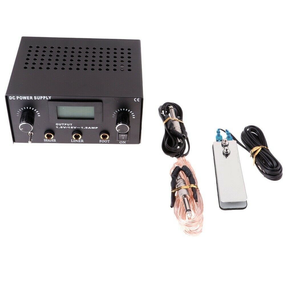 Tattoo Power Supply Digital LCD Dual Machine Foot Pedal Switch 2x Clip Cords