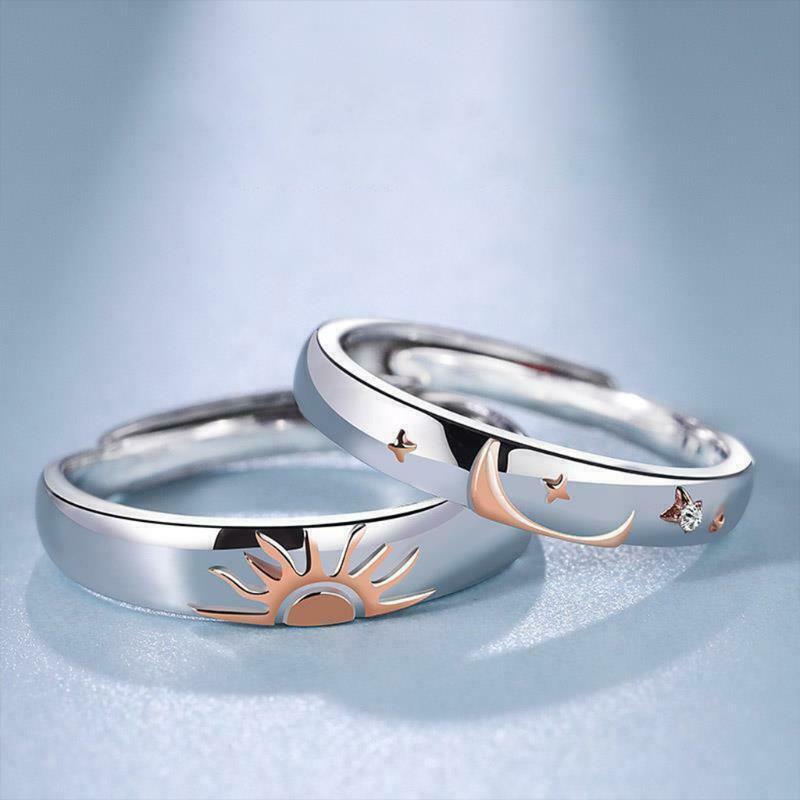 1 Pair Sun and Moon Lover Couple Rings Set for Him and Her Valentines Day Gifts