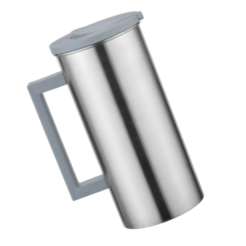 2 Pcs Stainless Steel 1.8L Water Pitcher Grey Juice Jar Kitchen Cafe Serving -