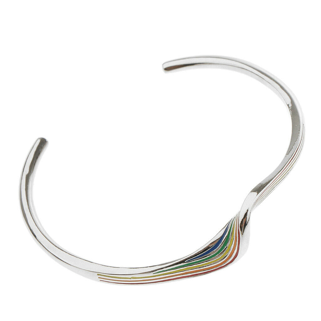 Modern Exaggerate Open End Cuff Wave Shaped Bracelet 6cm Platinum-Rainbow
